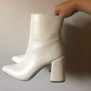 White faux leather mini go go boots. Size 6. Never worn.
